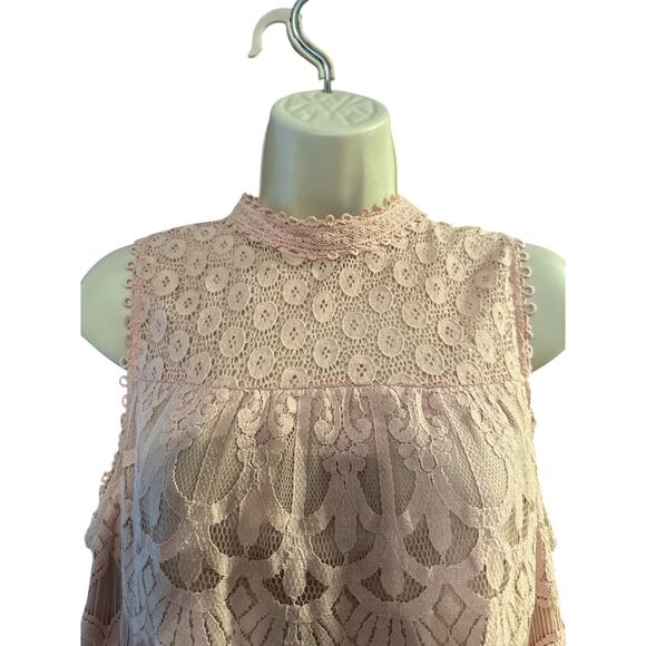 Skyler + Jade pink boho swing dress with lace overlay size L - Picture 5 of 6